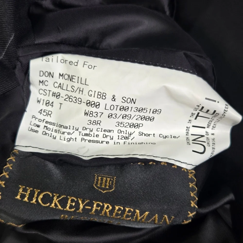 Hickey Freeman Loro Piana Black Pinstripe Tasmanian Wool Black‎  Mens 45R Blazer